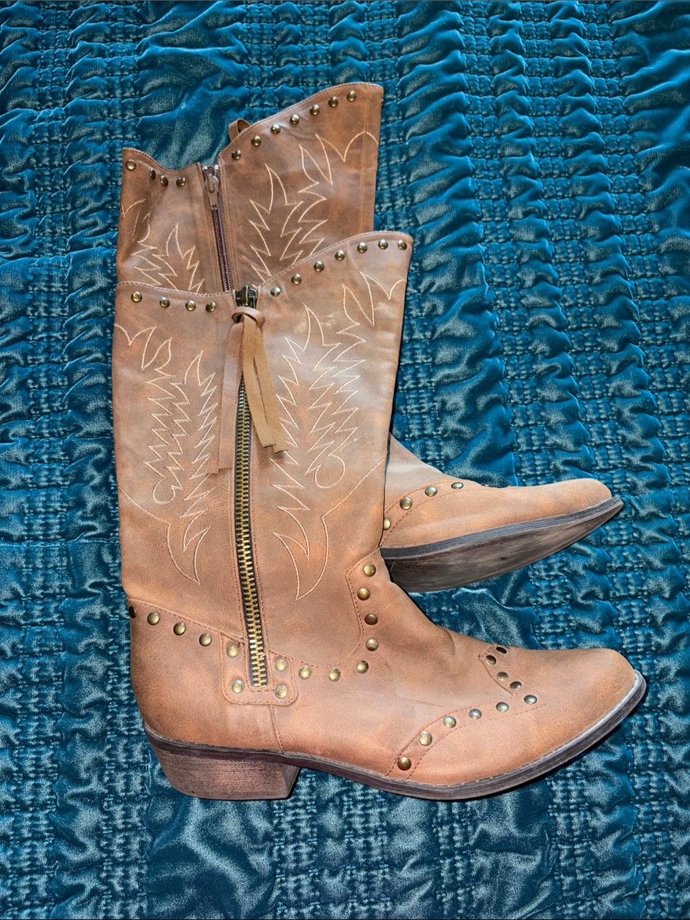Coconuts by Matisse Tan Studded Western Zip Boots